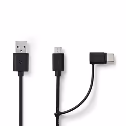 Nedis CCGL60610BK10, 1 m, USB A, USB C/Micro-USB B, USB 2.0, 480 Mbit/s, Noir
