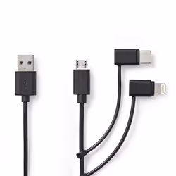Nedis CCGL60620BK10, 1 m, USB A, USB C/Micro-USB B/Lightning, USB 2.0, 480 Mbit/s, Noir
