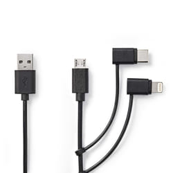 Nedis CCGL60620BK10 câble USB 1 m USB 2.0 USB A USB C/Micro-USB B/Lightning Noir