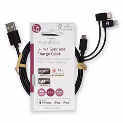 Nedis CCGL60620BK10 câble USB 1 m USB 2.0 USB A USB C/Micro-USB B/Lightning Noir