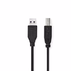 Nedis CCGL61100BK20, 2 m, USB A, USB B, USB 3.2 Gen 1 (3.1 Gen 1), 5 Gbit/s, Noir
