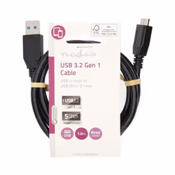 Nedis CCGL61500BK10 câble USB 1 m USB 3.2 Gen 1 (3.1 Gen 1) USB A Micro-USB B Noir