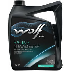 Wolf - Huile moteur moto 4T 5W50 racing ester - Bidon de 4 litres - 1048502 - Ce produit de marque est neuf.