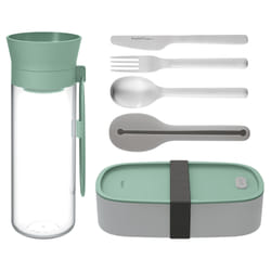 BergHOFF Leo 3950255 gamelle Ensemble boîte repas Polybutylene terephthalate (PBT), Polypropylène (PP), Silicone, Acier inoxydable Gris, Couleur menthe, Transparent