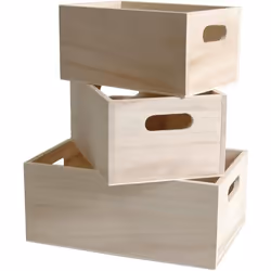 Caisses de rangement - Non spécifié - 3 pièces - Bois brut - Mixte - Beige