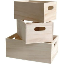 Caisses de rangement - Non spécifié - 3 pièces - Bois brut - Mixte - Beige