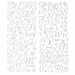 Sticker Alphabet script Argenté pailleté 177 lettres