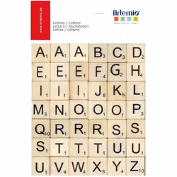 Lettres en bois Scrabble - ARTEMIO - 42 lettres majuscules imprimées - 2 x 2 cm