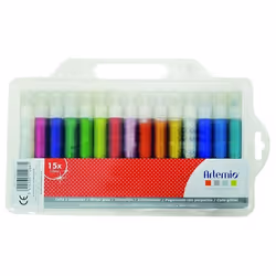 Colle paillettée - ARTEMIO - Assortiment 15 tubes - Camaieu de bleu - 10 ml par tube