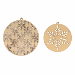 2 médaillons en bois ronds Ø 10 cm et 21 cm Flocons