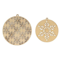 2 médaillons en bois ronds Ø 10 cm et 21 cm Flocons