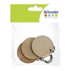 Porte clés Rond en bois à décorer 5 cm 3 pcs