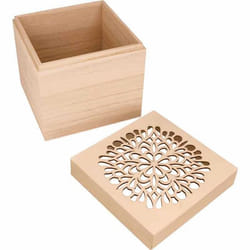 Boîte carrée avec couvercle rosace - 15 x 15 x 15 cm