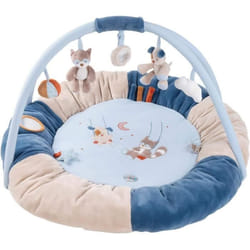 NATTOU Tapis pouf avec arches Jim & Bob - 100% polyester - Diamètre 90 cm - Beige et bleu - Dès la naissance