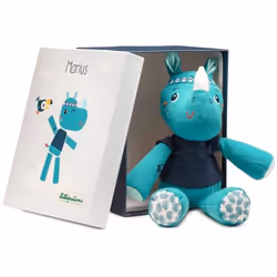 Jouet en peluche Rhino Lilliputiens - Marius - Mixte - 3 mois et plus - Bleu blanc et noir