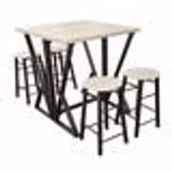 Table haute pliable avec 4 tabourets bois ensemble Dock - DOMINO - Carré - Industriel - Loft - Noir - 89 cm