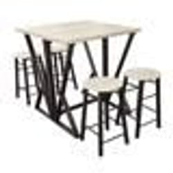 Table haute pliable avec 4 tabourets bois ensemble Dock - DOMINO - Carré - Industriel - Loft - Noir - 89 cm