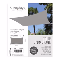 Voile d'ombrage 4x3 m gris clair