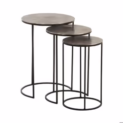Set de 3 sellettes gigognes en métal grise vieilli