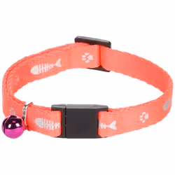 Collier ziggi motif poisson + clochette. réglable de 19 à 30 cm . largeur du collier 10 mm . se détache facilement si le coll ...