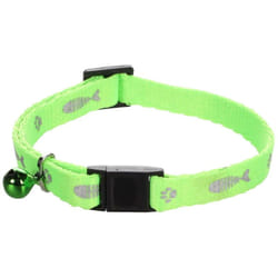 Collier réglable de 20 à 35 cm vert motif poisson + clochette pour chat Flamingo