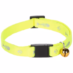 Collier ziggi motif poisson + clochette. réglable de 19 à 30 cm . largeur du collier 10 mm . se détache facilement si le coll ...