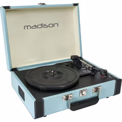 Madison Sound MAD-RETROCASE-BLU, Tourne-disque à entraînement direct, Manuel, Bleu, Disque d'entraînement / Courroie crantée, ...