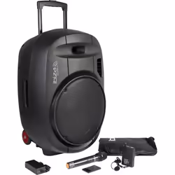 IBIZA PORT15 UHF-MKII - Système enceinte de sonorisation portable autonome 15”/38CM AVEC USB Bluetooth et 2 micros UHF