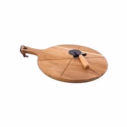 Ensemble roulette à pizza + planche à découper ronde en acacia - POINT VIRGULE - 32.5 cm