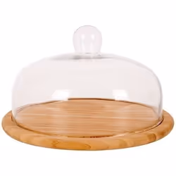 LIVWISE POINT VIRGUL Plateau bambou fromage cloche verre FSC - 30 x 30 cm