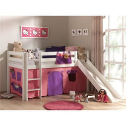 Les Tendances - Lit Surélevé 90x200 Cm Avec Toboggan Blanc Décor Rose - Pino