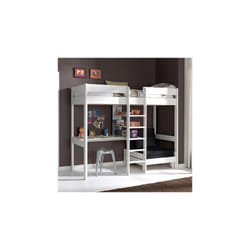 Lit Mezzanine 90x200 Sommier Inclus avec Fauteuil Vipack Pino - Blanc