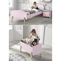 KIDDY Chambre enfant complète style scandinave en bois pin massif et MDF laqué vieux rose - l 90 x L 200 cm