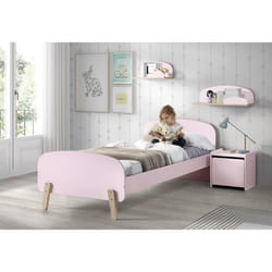 KIDDY Chambre enfant complète style scandinave en bois pin massif et MDF laqué vieux rose - l 90 x L 200 cm