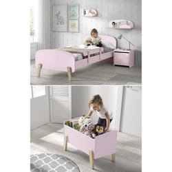 KIDDY Chambre enfant complète style scandinave en bois pin massif et MDF laqué vieux rose - l 90 x L 200 cm
