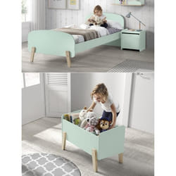 KIDDY Chambre enfant complète style scandinave en bois pin massif et MDF laqué vert menthe - l 90 x L 200 cm