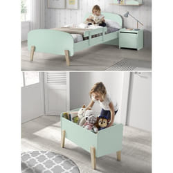 KIDDY Chambre enfant complète style scandinave en bois pin massif et MDF laqué vert menthe - l 90 x L 200 cm