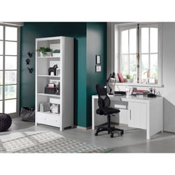 Ensemble Bureau Et Bibliothèque Pin Massif Laqué Blanc Erik