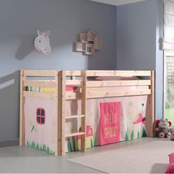 Les Tendances - Lit surélevé 90x200 cm avec échelle naturel décor nature rose - pino