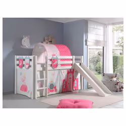 Lit Mi-Hauteur 90x200 avec Toboggan Sommier Inclus et Housse Princesse Vipack Pino - Blanc Marque : Vipack Gamme : Pino Matér ...