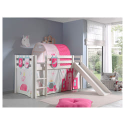 Lit Mi-Hauteur 90x200 avec Toboggan Sommier Inclus et Housse Princesse Vipack Pino - Blanc