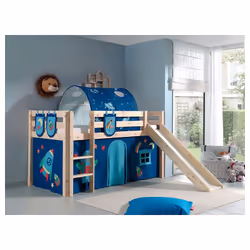 Lit Mi-Hauteur 90x200 avec Toboggan Sommier Inclus et Housse Astro Vipack Pino - Bois Marque : Vipack Gamme : Pino Matériaux ...