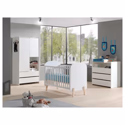Lit bébé 60x120 Sommier Inclus, Commode 3 tiroirs, Plan à langer et Armoire 2 portes Vipack Kiddy - Blanc Marque : Vipack Gam ...