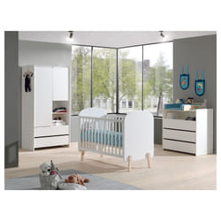 Les Tendances - Lit bébé 60x120 Sommier Inclus, Commode 3 tiroirs, Plan à langer et Armoire 2 portes Vipack Kiddy - Blanc