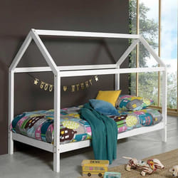 Lit Cabane 90x200 Avec Matelas Pin Massif Blanc Kali