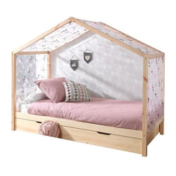 Lit Cabane Gigogne 90x200 Avec Voile Pin Massif Clair Kobi