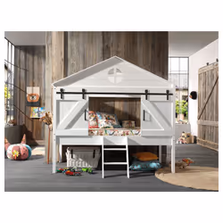 Lit Cabane 90x200 Sommier Inclus Vipack Barnie - Blanc Marque : Vipack Gamme : Barnie Matériaux : Panneaux MDF et Pin Massif  ...