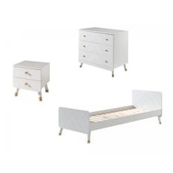 Lit 90x200 Cm Avec Chevet Et Commode Blanc - Gamay