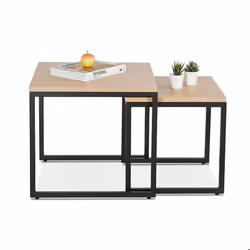 Lot de 2 tables gigognes 50 et 40 cm décor chêne et métal noir