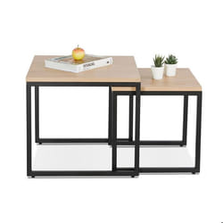 Lot de 2 tables gigognes 50 et 40 cm décor chêne et métal noir